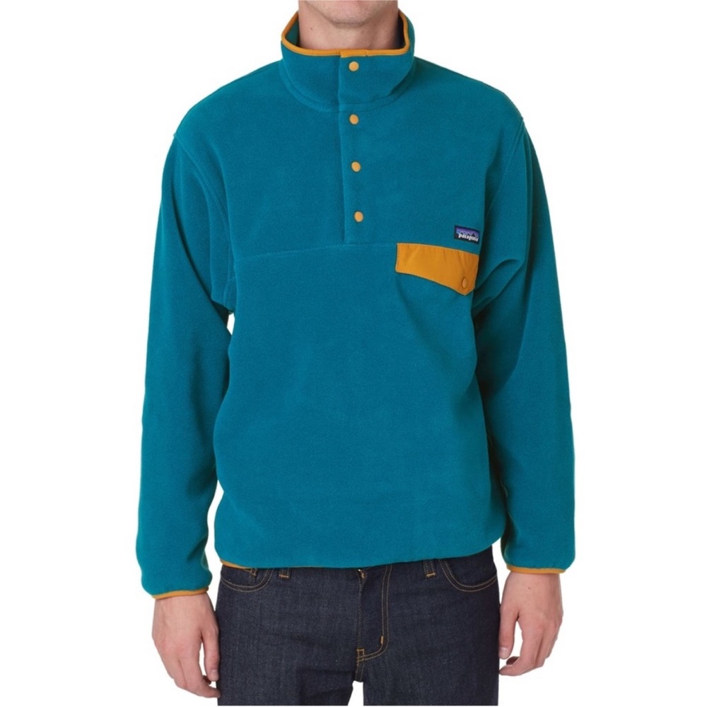 Blue and Yellow Patagonia Men’s Medium Synchilla Snap-T Fleece Pullover